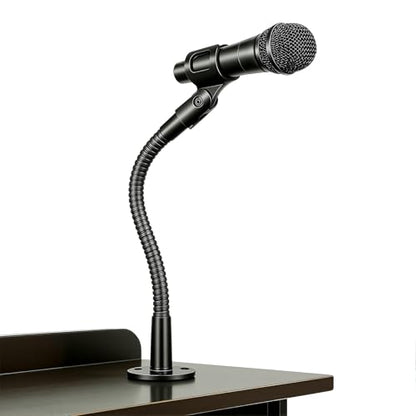KF25 9-Inch Heavy-Duty Gooseneck Mic Stand with Flange Mount for Podium | Microphone holder for podiums, lectures, and podcast desks, up to 3.5 lb, with mic clip, adapter, and 10 cable ties - size: 9-INCHS