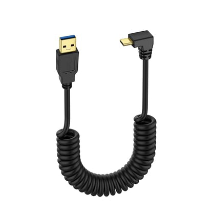 SinLoon USB Type C Coiled Cable 5Gbps Retractable 90 Degree USB3.0 to USB C Charging Cable and Data Transfer for Phone, Tablet, Other USB C Devices (M to D)