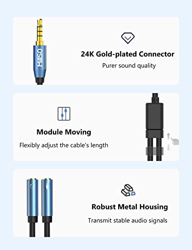 3.5mm Headphone Splitter Adapter CTIA Stereo Audio Mic Splitter | 2 TRS Female to 1 TRRS Male Headset Adapter for Dual-Plug Game Headset to Xbox, PS4, Phone, Laptop, PC - 30 cm / 12 inch - color: Sapphire Blue