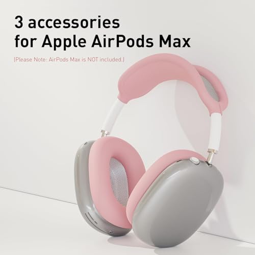 3-in-1 Case for AirPods Max, Clear TPU Ear Cup Protectors & Silicone Headband Cover, Anti-Scratch Accessories Set Compatible with AirPods Max 2/1 (2026/2024/2020),Pink - color: B4-Pink
