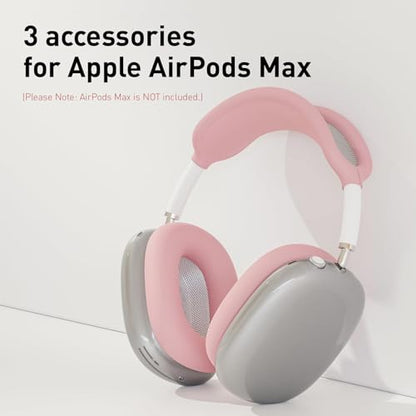 3-in-1 Case for AirPods Max, Clear TPU Ear Cup Protectors & Silicone Headband Cover, Anti-Scratch Accessories Set Compatible with AirPods Max 2/1 (2026/2024/2020),Pink - color: B4-Pink