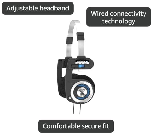 Koss Porta Pro Classic Retro 80s Style On-Ear Headphones, Wired 3.5mm Plug | Collapsible Design, Soft Case Included, Audiophile - color: Black; Silver