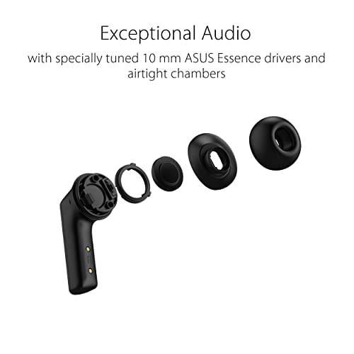 ASUS ROG Cetra True Wireless Gaming Earbuds, Low-Latency Bluetooth Earbuds, Active Noise Cancelation, 27-Hour Battery Life, IPX4 Water Resistance, Headphone with Wireless Charging,Black (Renewed)
