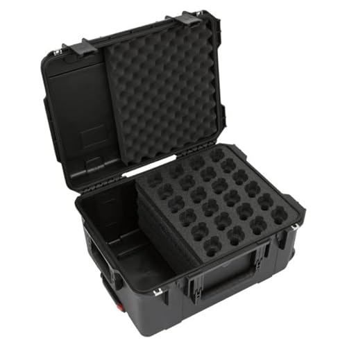 SKB iSeries Microphone Hard Case, Waterproof Polypropylene Shell with 24-Slot Foam Interior, Cable Storage and Wheels for Mic System Protection | Cushioned interior protects wireless systems, cable storage compartment, hard polypropylene shell, easy rolli