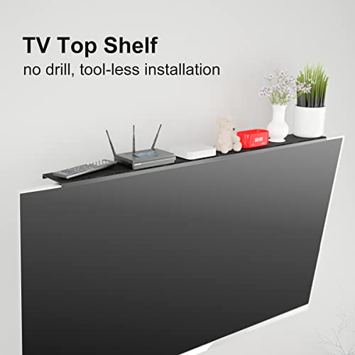 Plus No Drill TV Top Shelf 35.43 inch Wide for Thin Monitor TV Top Mounting Bracket Platform Holds Speaker, AV Receiver, Media Box, Game Console and More (CS106XLMINI) - size: 35 inch MINI