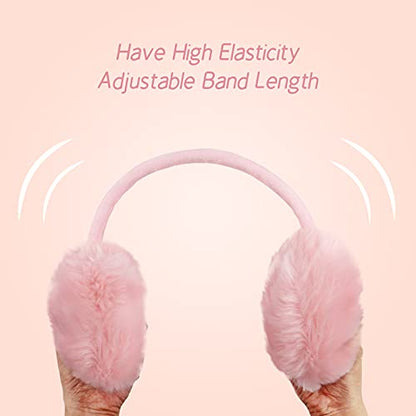 POXIMI Women Winter Earmuffs Girl Ski Adjustable Ear Covers for Kid Cute Bow Ear Warmer Outdoor Earmuff Fleece Lining - color: C-pink