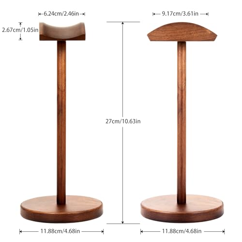 Walnut Wood Headphone Stand for Desk, Heavy Duty Wooden Headset Stand, Wide Compatibility Gaming Headset Hanger Holder, Stylish Desk Accessories for Home & Office