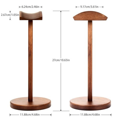 Walnut Wood Headphone Stand for Desk, Heavy Duty Wooden Headset Stand, Wide Compatibility Gaming Headset Hanger Holder, Stylish Desk Accessories for Home & Office