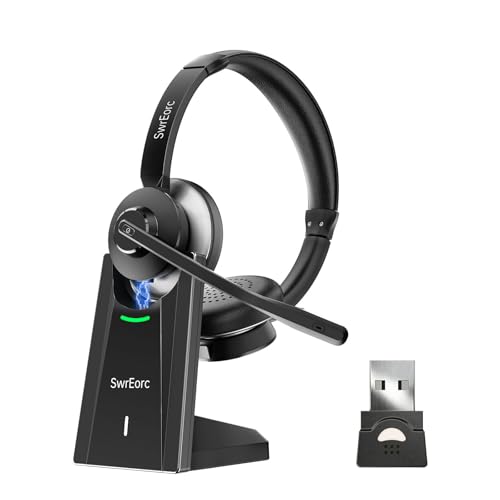 Bluetooth Headset, Wireless Headset with Mic for Work, Advanced AI Noise Cancelling Microphone (Clear Calls & Mic Mute), Bluetooth 5.3, USB Dongle, Headphones with Mic, for PC/Zoom/Office - color: Black