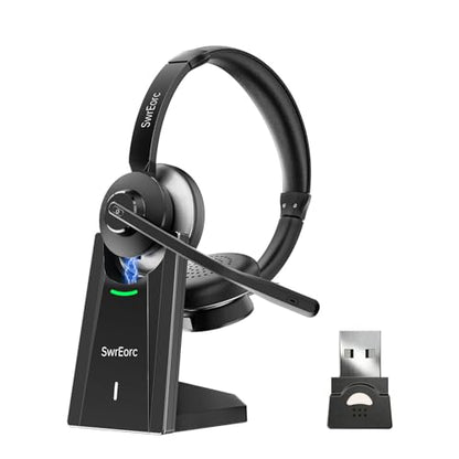 Bluetooth Headset, Wireless Headset with Mic for Work, Advanced AI Noise Cancelling Microphone (Clear Calls & Mic Mute), Bluetooth 5.3, USB Dongle, Headphones with Mic, for PC/Zoom/Office - color: Black