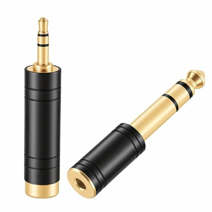 1/8"(3.5mm) Male to 1/4"(6.35mm) Female Headphone Adapter | 1/4"(6.35mm) Male to 1/8"(3.5mm) Female Audio Jack Converter, Gold-Plated for Amp, Digital Piano & Guitar, Mixer, Aux, Drums - color: Black Kit