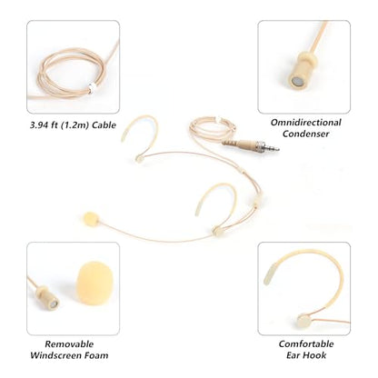 Headworn/Headset Microphone Wired, Dual Over-Ear Headset Mic, Condenser Headset Mic Compatible with Sennheiser Microphone Wireless Systems, Ideal for Lectures, Actors, Theater - Beige - size: 3.5mm Screw Lock Plug