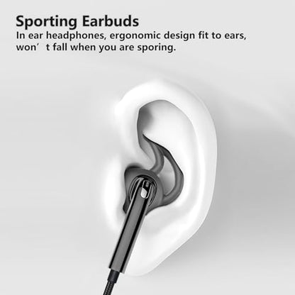 Wired Earbuds, Running Headphones with Microphone, Volume Control Earphones with Sporting Hook for Workout Sports Exercise Jogging Gym, Compatible Smartphones Mp3 Tablet Laptop 3.5mm