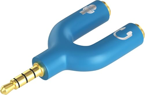 3.5mm Headphone Splitter Adapter, 2 Pack TRRS Male to Dual Female Y Splitter for Audio & Microphone – Headset to PC Mic Adapter – Compatible with Laptops, Tablets, Phones, PS4/PS5 Controllers, Blue - color: Blue