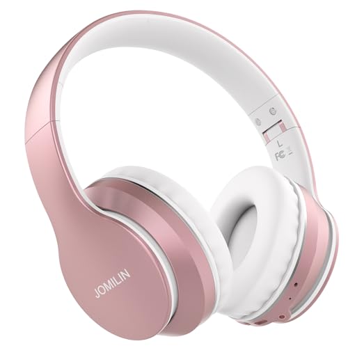 JOMILIN B9 Bluetooth Headphones Over-Ear, 3 EQ Music Modes and 50H Playtime Wireless Headphones with Mic, Hi-fi Stereo Lightweight Folding Headset, Volume Control for Travel Tablet PC (Rose Gold) - color: Rose Gold