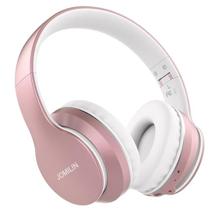 JOMILIN B9 Bluetooth Headphones Over-Ear, 3 EQ Music Modes and 50H Playtime Wireless Headphones with Mic, Hi-fi Stereo Lightweight Folding Headset, Volume Control for Travel Tablet PC (Rose Gold) - color: Rose Gold