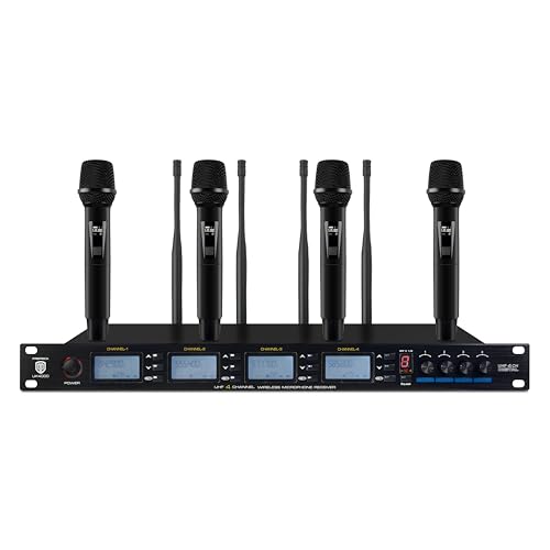 PRORECK UK-4000 UHF 4 Channel Wireless Microphone System with Four Handheld Microphone, 500 Selectable Frequency Range, Perfect for Home Karaoke/smallgatherings (UK-4000)