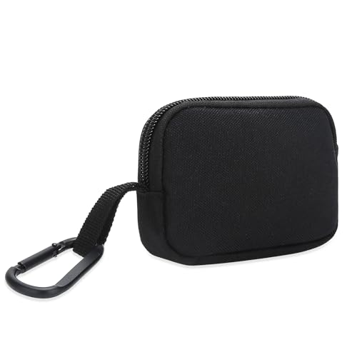 E-Tree Mini Pouch Bag, Zippered Organizer, Carabiner Clip, 2.9"x4.1" | 900D Oxford, 2.9"x4.1",Small Zippered Case for AirPods USB Cables MagSafe Cards Keys, Carabiner Clip,Coin Purse,Unisex Black