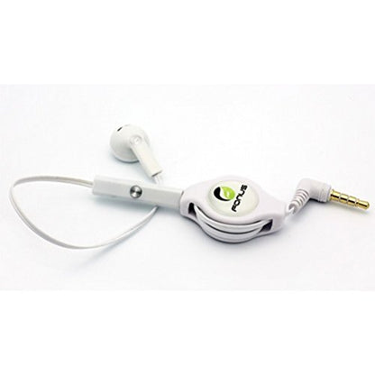 Retractable Headset Mono Handsfree Earphone Mic Single Earbud Headphone Wired [3.5mm] [White] Compatible with Amazon Kindle Fire HDX 8.9 7 HD 8.9 7 6, DX, 8 10 - iPod Touch 5 4th Gen
