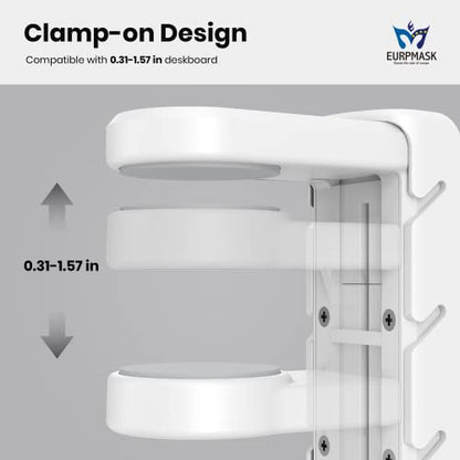EURPMASK 3-in-1 Rotating Headphone Stand w/2 Detachable Controller Holders | Adjustable Clamp-on Headset Holder Hanger,360°Swivel,Gaming Headset Hanger,Cable Organizer,Keep Headphones Secure&Desk Tidy - color: White Pro