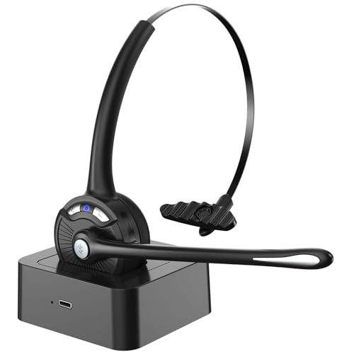 Bluetooth Headset with Microphone, Noise Canceling Wireless On Ear Headphones, Bluetooth Headphones with Mic Charging Base, Phone Headset Mute Button for Laptop, Skype, Call Centers, Office, Trucker - color: Black-03