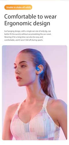 Clear Earhook TWS Gaming On Ear Earbuds - Wireless Earphones Low Latency with Charging case Over Ear Bluetooth Headphones Open Ear TWS Headset Suitable for Gamers/Runners/Fitters/Sport -White