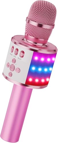 BONAOK Karaoke Microphone for Kids & Adults - Bluetooth Microphones Singing Mic with Disco Lights, Echo Effect, Built-in Speaker Portable Karaoke Player for Party Travel Gifts Q78(Light Pink) - color: Light Pink