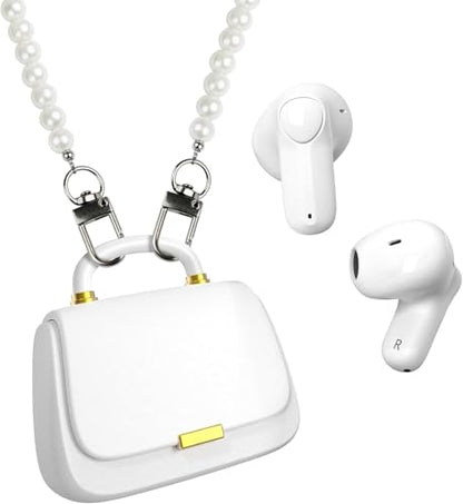 ANCwear Wireless Earbuds with Mini Handbag Case, 22H Playtime, Pearl White | Bluetooth 5.3, 13mm drivers, touch controls and DIY stickers for music, calls, travel, everyday wear and gifting - color: White Pearl