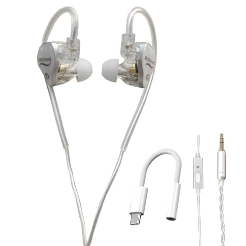 RitMoment RIT10 Pro Wired Earbuds - Balanced Sound & Rich Bass, Dual Magnetic Dynamic Driver, Ultra Comfort, in Ear Monitor IEM Earphones (Mic+Type-C Cable, Clear) - style: MIC+Type-C Cable