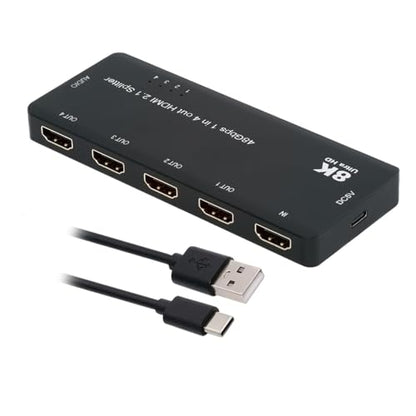 Xiwai HDMI Splitter 1-IN-4-OUT 8K 60hz Ultra-HD Converter Box Compatible 2.1 Switch 48Gbps UHD Hub Support Mirror HDCP SST Extended 4K@120hz 3.5mm Audio - style: HDMI Switch 2.1 (1 to 4 )with Cable