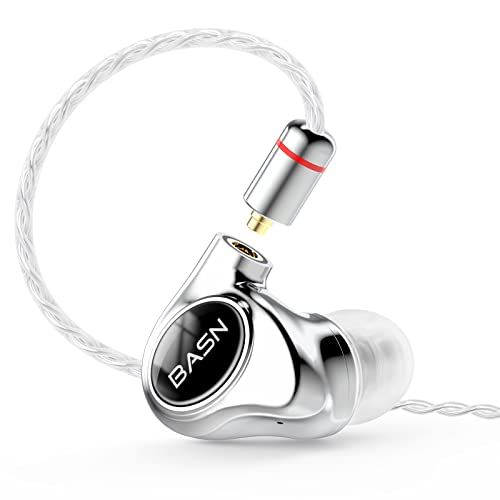 BASN Metalen 4 Drivers in-Ear Monitor Headphones, Wired Earbuds,Gloss Black | 2BA+2DD Musicians Noise Isolating IEMs with Deep Bass, Two Detachable MMCX Cables with Case for Singers,Drummers,Bassists - color: Gloss Black