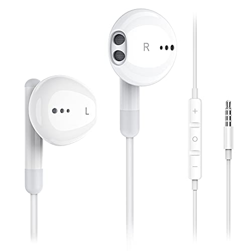 Kimwood Wired Earbuds with Microphone, Wired Earphones in Ear Headphones HiFi Stereo, Powerful Bass and Crystal Clear Audio, Compatible with iPhone, iPad, Android, Computer Most with 3.5mm Jack - color: White, size: regular