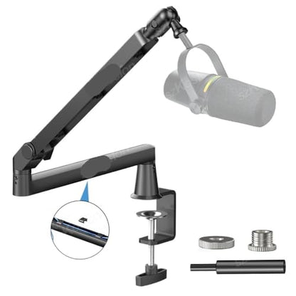 Compatible For Shure SM7B, MV7, AM8, K688; Professional Low Profile Mic Arm With Extended Riser & Cable Management