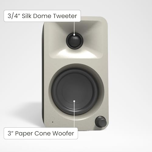 Kanto ORAME 100W Powered Reference Desktop Computer Speakers with Bluetooth 5.0 and USB-C Input | Bi-Amplified | 100 Hz Automatic Crossover | Reference Quality Sound | Pair | Moon - color: Moon, size: 3" Woofer - 100 Watts