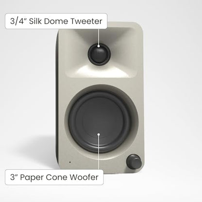 Kanto ORAME 100W Powered Reference Desktop Computer Speakers with Bluetooth 5.0 and USB-C Input | Bi-Amplified | 100 Hz Automatic Crossover | Reference Quality Sound | Pair | Moon - color: Moon, size: 3" Woofer - 100 Watts