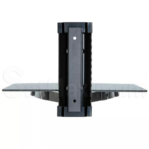 SATMAXIMUM Adjustable AV Shelf Wall Mount – Black Tempered Glass Floating Shelf for Cable Box, DVD Player, Gaming Consoles, Routers – Holds up to 22 lbs – Height Adjustable with Cable Management