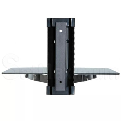 SATMAXIMUM Adjustable AV Shelf Wall Mount – Black Tempered Glass Floating Shelf for Cable Box, DVD Player, Gaming Consoles, Routers – Holds up to 22 lbs – Height Adjustable with Cable Management