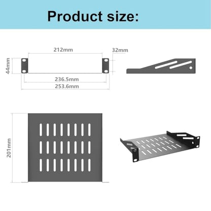 1U Cantilever Rack Mount Shelf for 10" Server Rack, 2 PCS | Metal 8" Deep Mini Vented Tray for 10 inches Width Network Equipment Cabinet or Rack, Black ( 1U10IN-RackS-8IN)