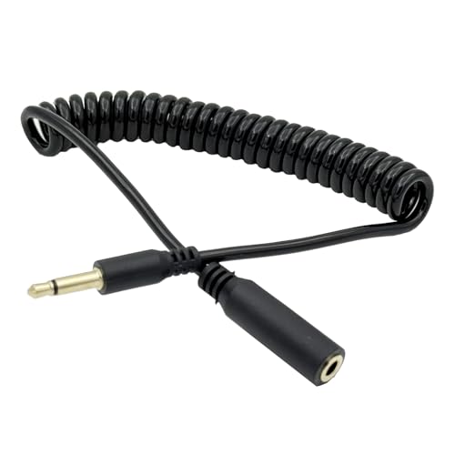 Seadream 3.5mm Coiled Audio Extension Mono Cable, 3.5mm 1/8" Male to Female TS Monaural Mini Mono Cable, Black, Spiral Aux Cord, Headphone Extender