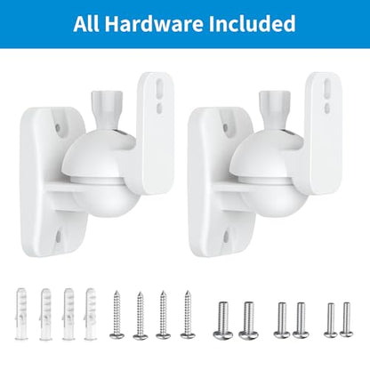 PlusAcc Speaker Wall Mount, Surround Speakers Brackets, 2 Pack, White | 20° Tilt & 80° Swivel, Adjustable Mounting Bookshelf Shelf for Home Theater, Hold up to 8 lbs - color: White, size: 2 Pack