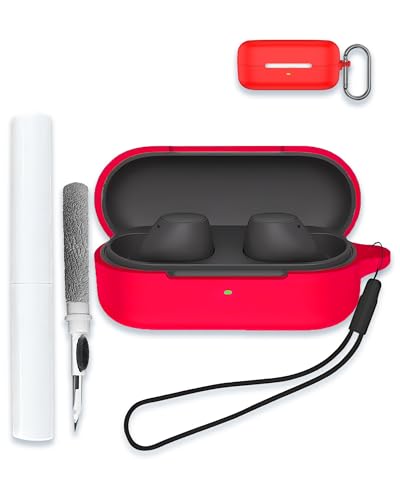 Case for Sony WF-C510 Truly Wireless in-Ear Bluetooth Earbud Headphones, Soft Silicone Protective Portable Scratch Shock Resistant Shell with Cleaner Kit & Carabiner & Lanyard,Red - color: RED