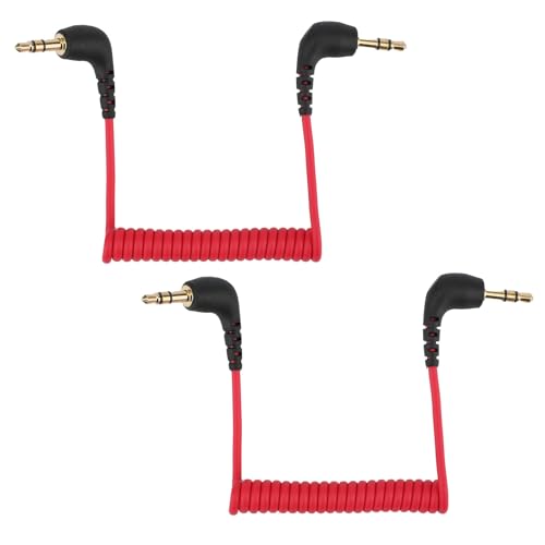 2pcs 3.5mm Microphone Cable for DJI Mic 2 & Rode Microphone Wireless Pro | Camera Audio Cable, TRS Coiled Dual Patch Cable Audio Mic Cord Compatible with DJI Mic 2 & Rode Microphone Wireless Pro (Red)