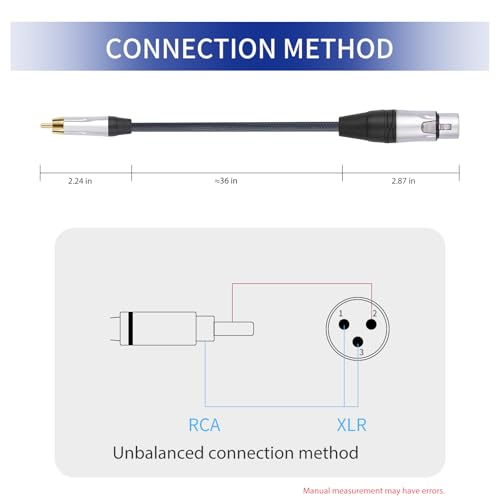 3Feet RCA Male to 3Pin XLR Female Audio Cable,Balance XLR Female to RCA Unbalanced Mixer Amplifier Audio Cable,24K Gold-Plated Plug/Heavy-Duty zinc Alloy Shell/Braided Shielded Cable-2 Pack - color: RCA M To XLR F, size: 3FT