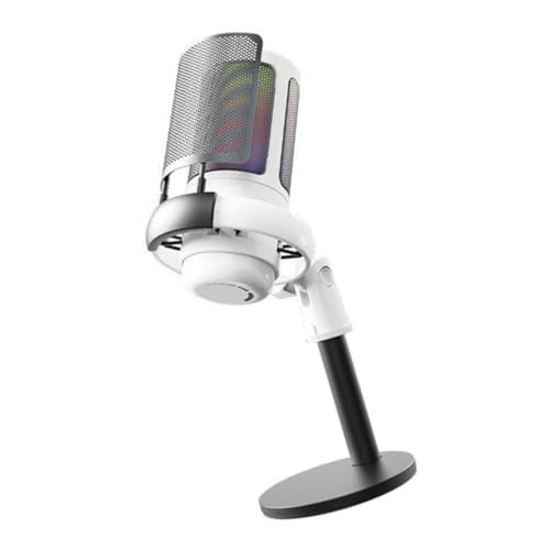 USB Gaming Microphone for PC with Color Lighting and Mute Functionality - color: White