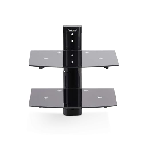 StarTech Dual Floating Wall-Mounted AV Shelves, Tempered Glass Shelves | Adjustable Height Shelf For Under TV AV Equipment, 2B-WALL-MOUNT-SHELF - style: Dual