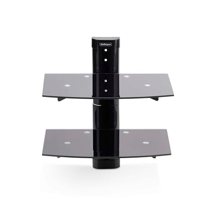 StarTech Dual Floating Wall-Mounted AV Shelves, Tempered Glass Shelves | Adjustable Height Shelf For Under TV AV Equipment, 2B-WALL-MOUNT-SHELF - style: Dual