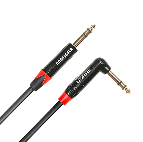 1/4 Inch TRS to 1/4 Inch TRS Right Angle Patch Cable, 6 Ft