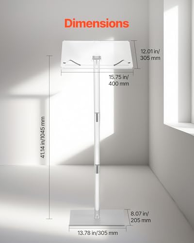VEVOR 연단 스탠드, 104.1cm(41인치) 아크릴 성서, 넓은 독서 표면이 있는 휴대용 노트북 책상, 책 클립, 조절 가능한 각도, 플로어 스탠딩, 교실, 결혼식, 회의, 강의 및 콘서트용 - style: 아크릴 성서 109.2cm(43인치)