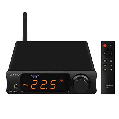 Topping DX3pro+ LDAC Headphone Amplifier - ES9038Q2M XU208 NFCA Bluetooth5.0 Audio Decoder USB/Opt/Coax DAC AMP Pre Amplifier with Remote Control (Black) - color: Black-01
