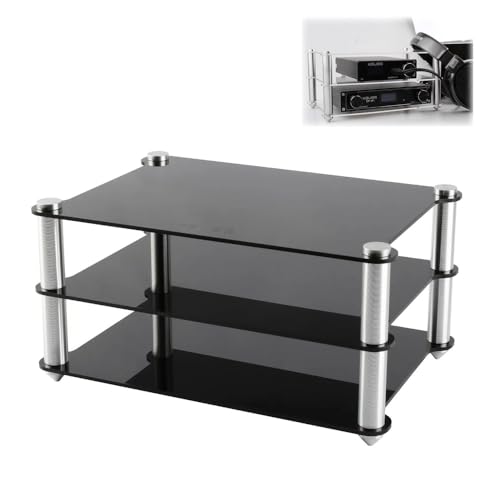 Acrylic HiFi Audio Component Rack 2 Layer Desktop Media Stand for DAC & Headphone Amplifiers Clear/Black CD Player Holder Compact & Stylish - color: Black